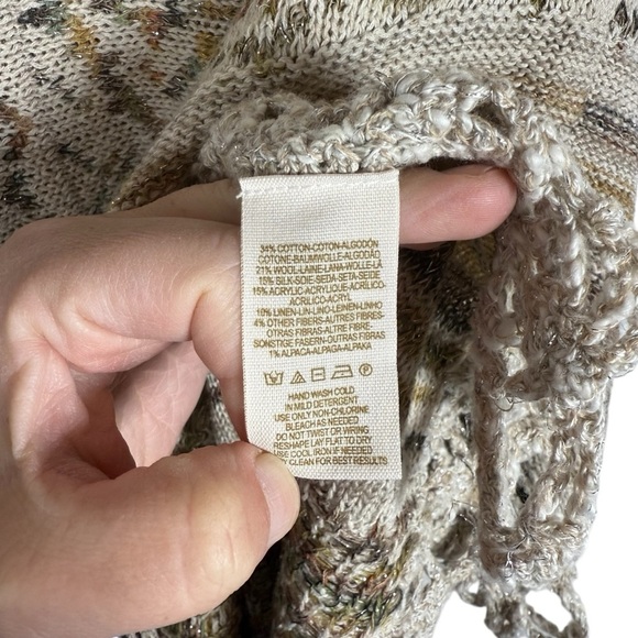 Free People Casablanca Fringe Knit Wool/Linen/Silk/Alpaca Poncho Ivory Multi S - Picture 10 of 13